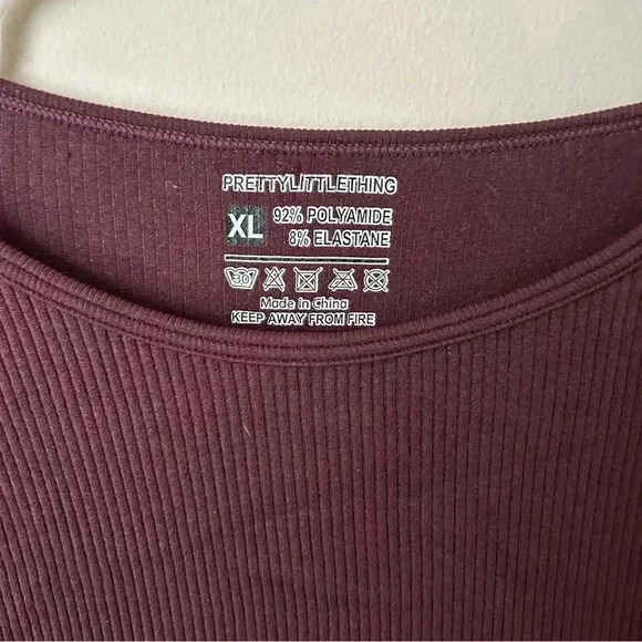 PrettyLittleThing Maxi Midi Long Sleeve Crewneck Burgundy Maroon Dress Size XL - Picture 4 of 6